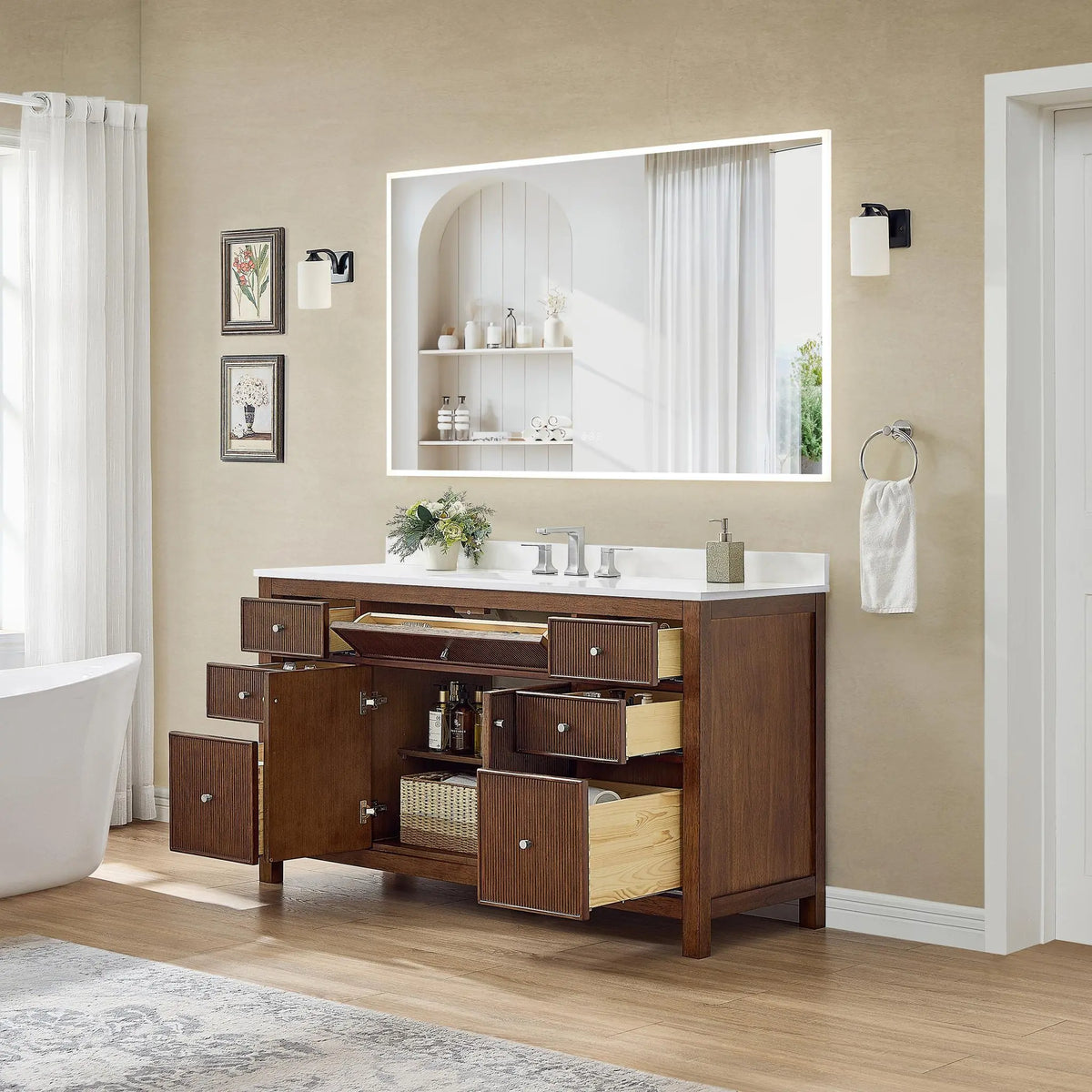 60" Pendry Single Bathroom Vanity Dark Walnut Brushed Nickel Trim by wyndham View 32