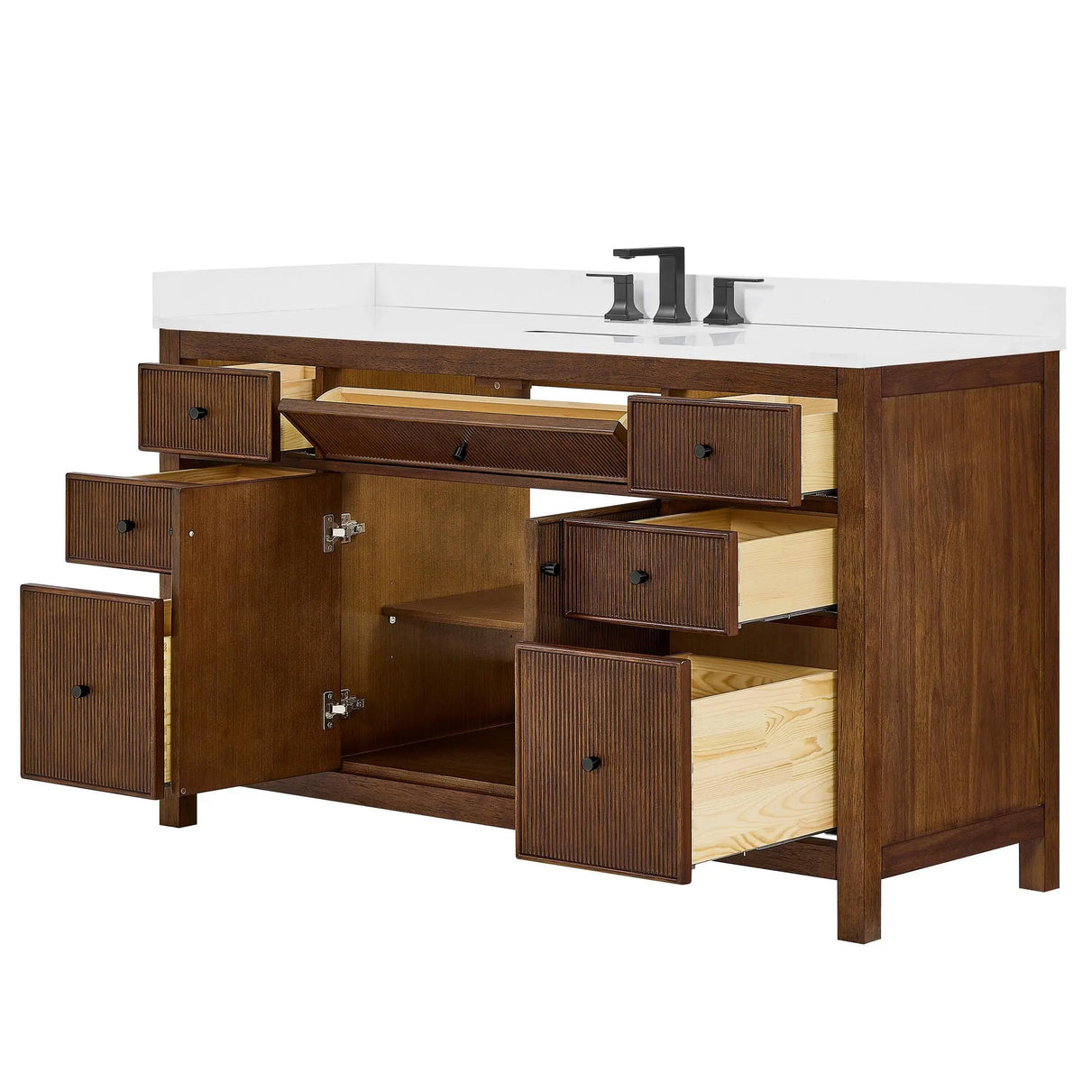 60" Pendry Single Bathroom Vanity Dark Walnut Matte Black Trim by wyndham View 23