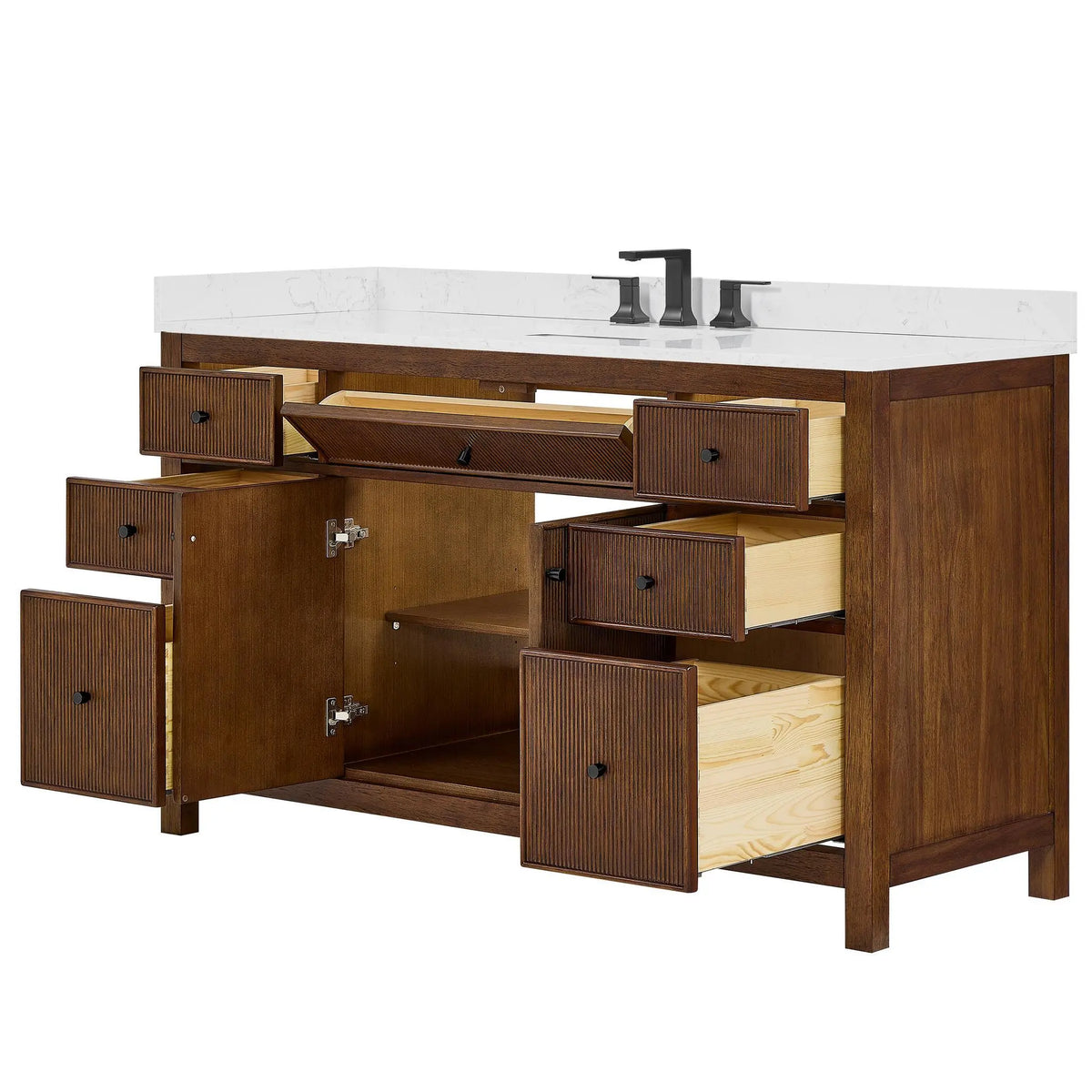 60" Pendry Single Bathroom Vanity Dark Walnut Matte Black Trim by wyndham View 27