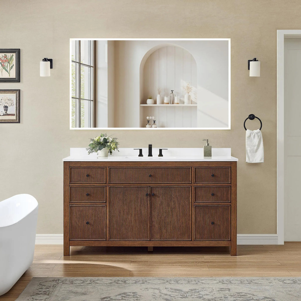 60" Pendry Single Bathroom Vanity Dark Walnut Matte Black Trim by wyndham View 30