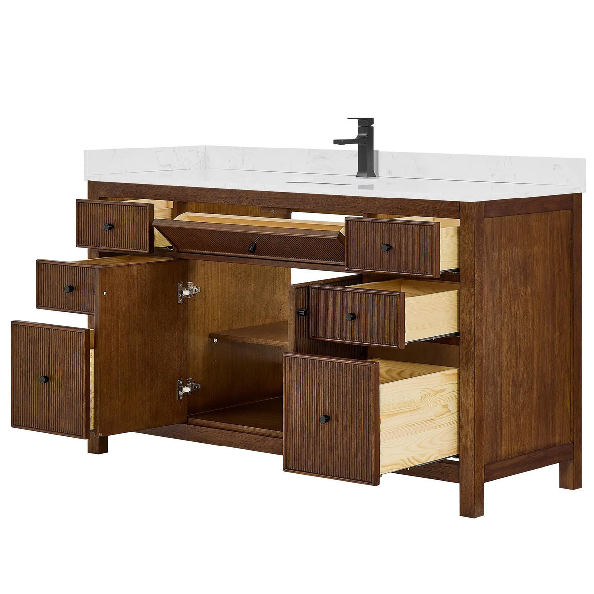 60" Pendry Single Bathroom Vanity Dark Walnut Matte Black Trim by wyndham View 3