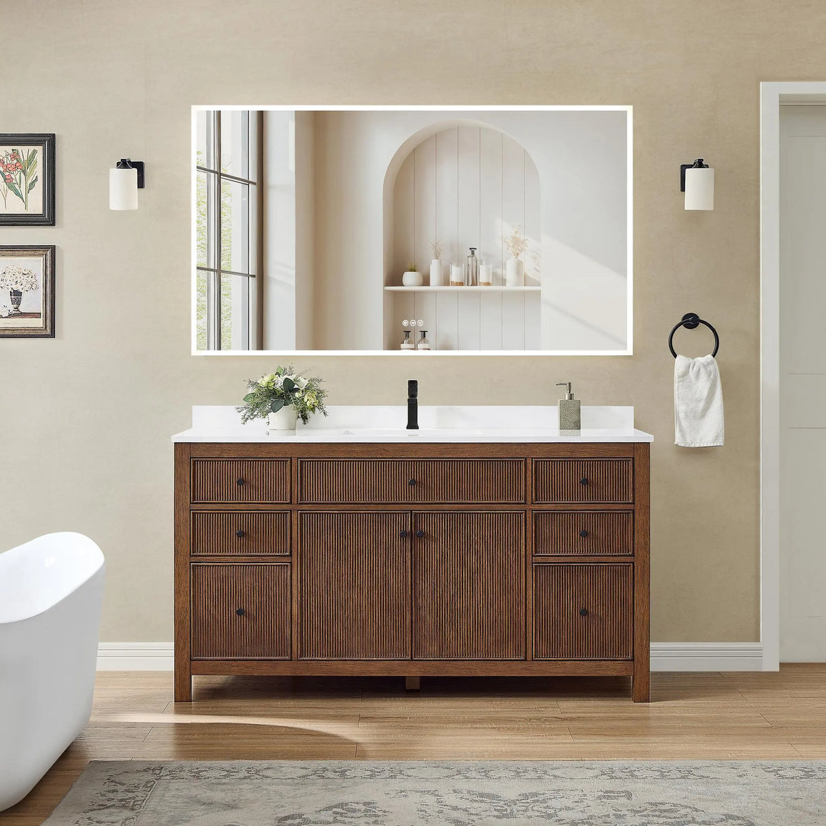 60" Pendry Single Bathroom Vanity Dark Walnut Matte Black Trim by wyndham View 6
