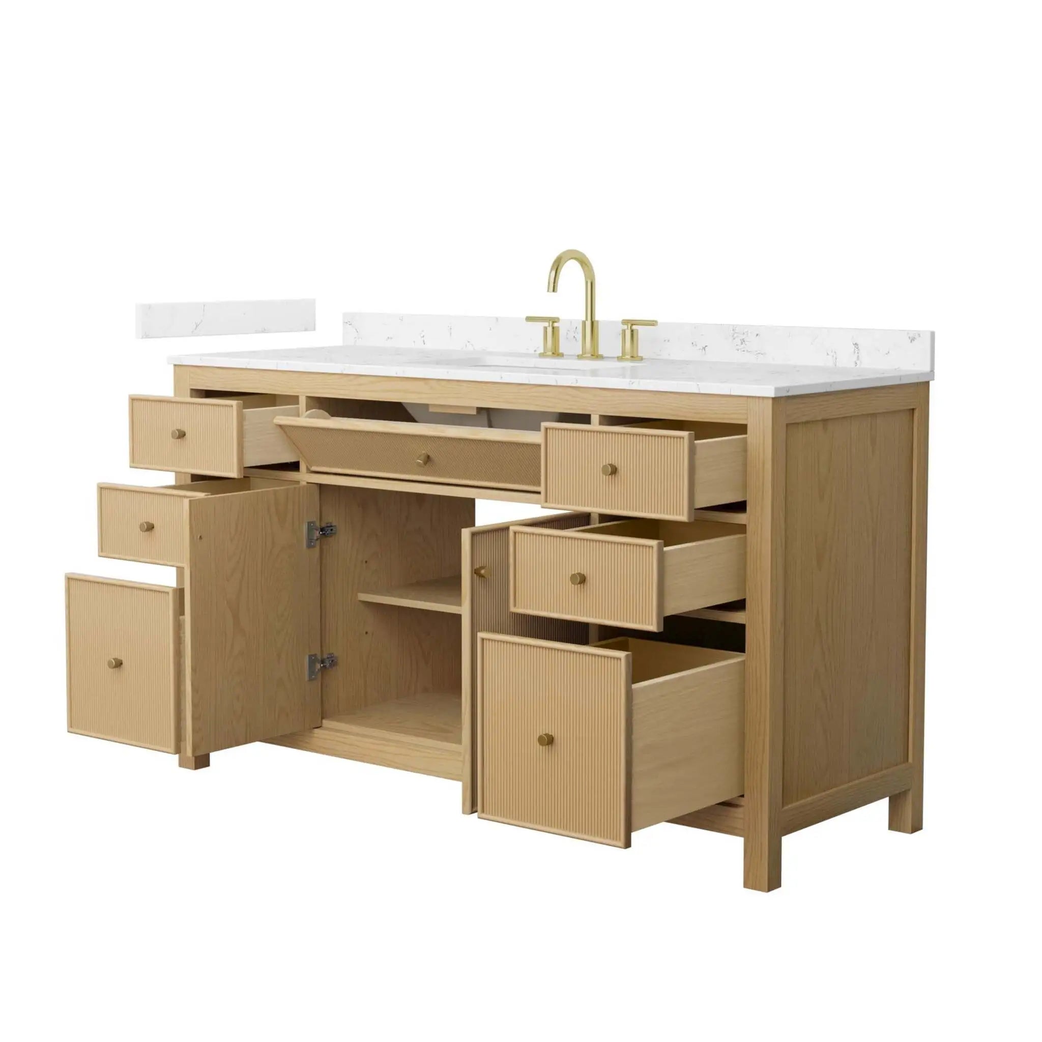 60" Pendry Single Bathroom Vanity in Tanned Oak with Brushed Gold Trim by Wyndham