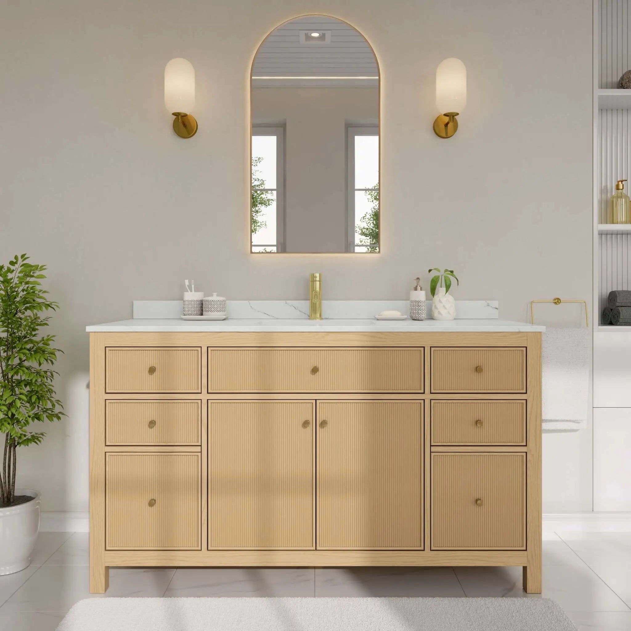 60" Pendry Single Bathroom Vanity in Tanned Oak with Brushed Gold Trim by Wyndham