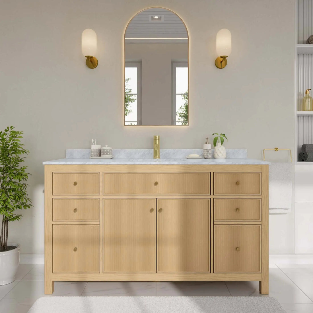 60" Pendry Single Bathroom Vanity in Tanned Oak with Brushed Gold Trim by Wyndham