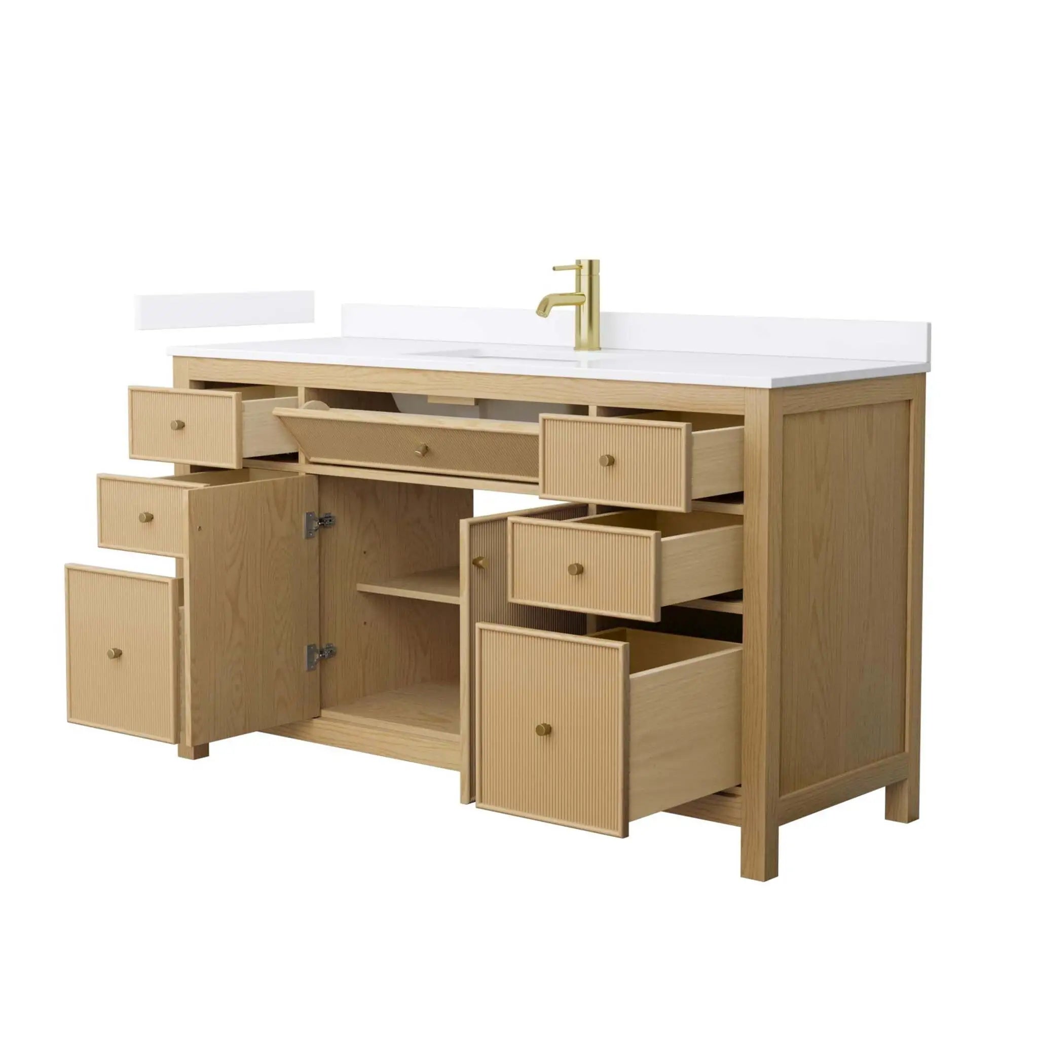 60" Pendry Single Bathroom Vanity in Tanned Oak with Brushed Gold Trim by Wyndham