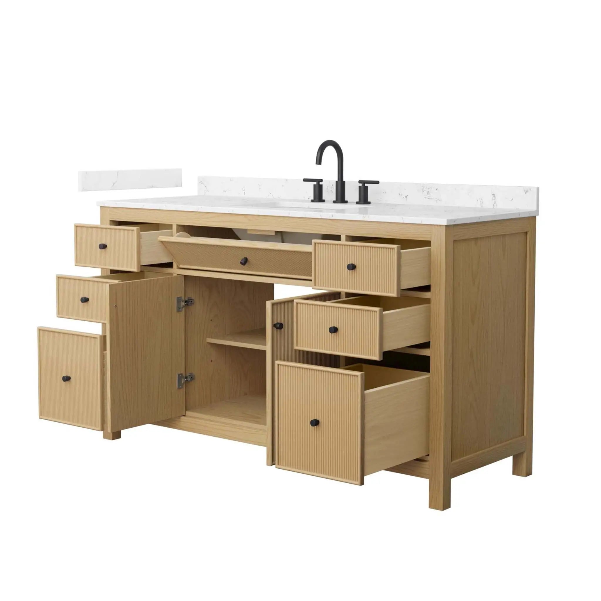 60" Pendry Single Bathroom Vanity in Tanned Oak with Matte Black Trim by Wyndham