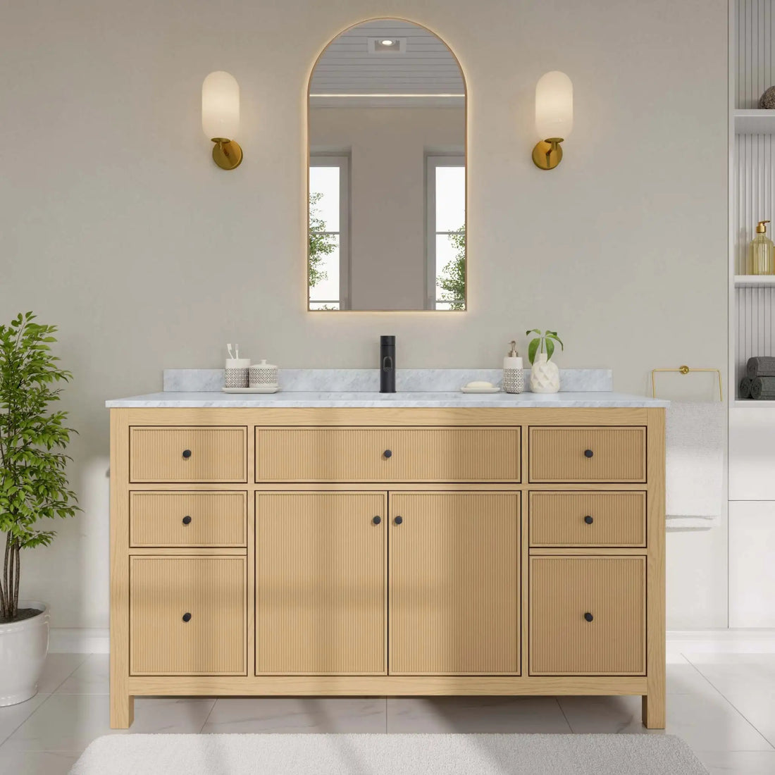 60" Pendry Single Bathroom Vanity in Tanned Oak with Matte Black Trim by Wyndham