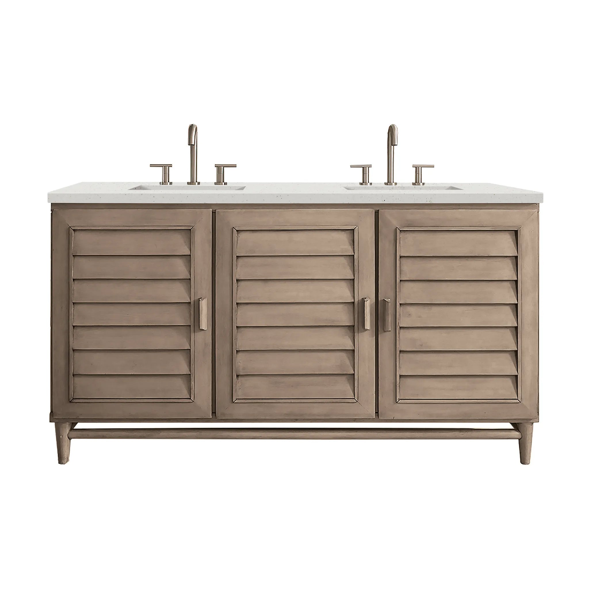 60" Portland Double Vanity in Whitewashed Walnut-Lime Delight Silestone-8" Widespread image