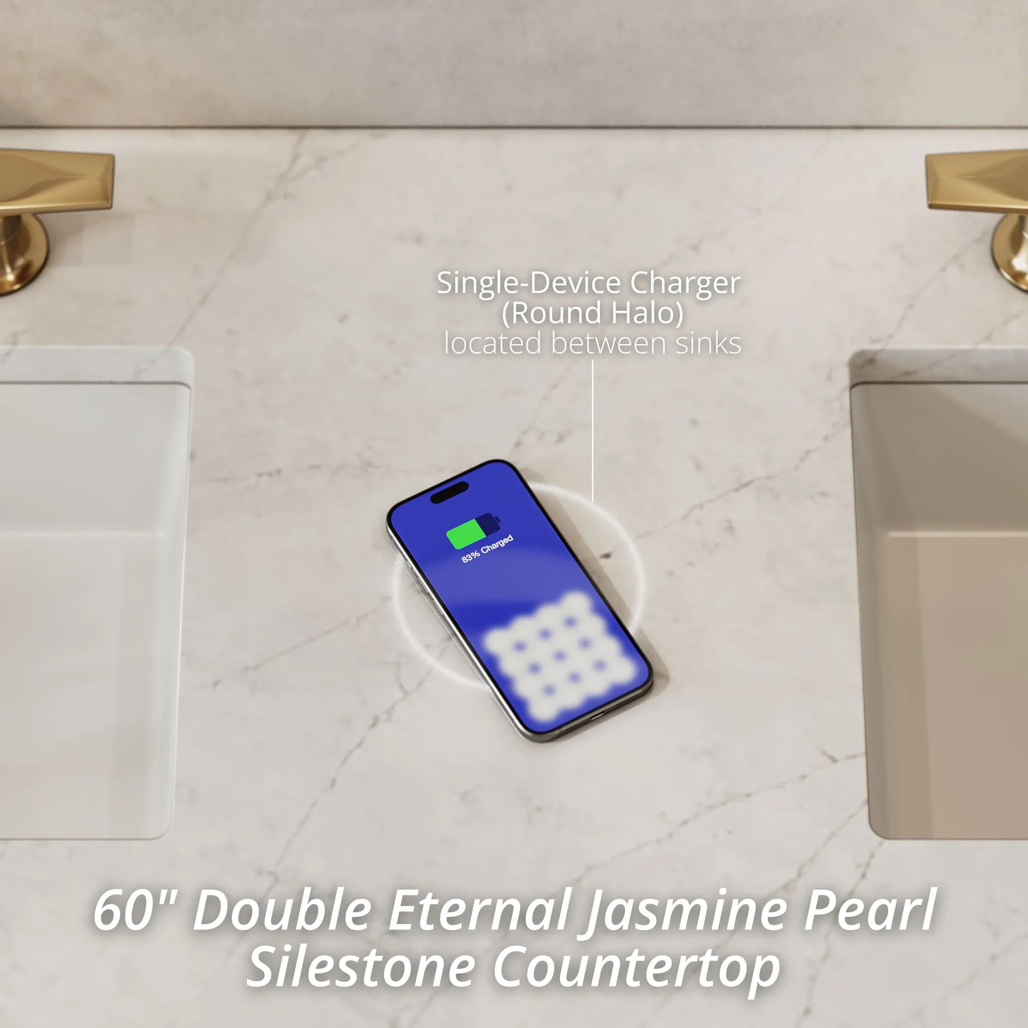 60" Portland Double Vanity in Whitewashed Walnut Wireless Charger-Eternal Jasmine Pearl Silestone-8" Widespread image 2