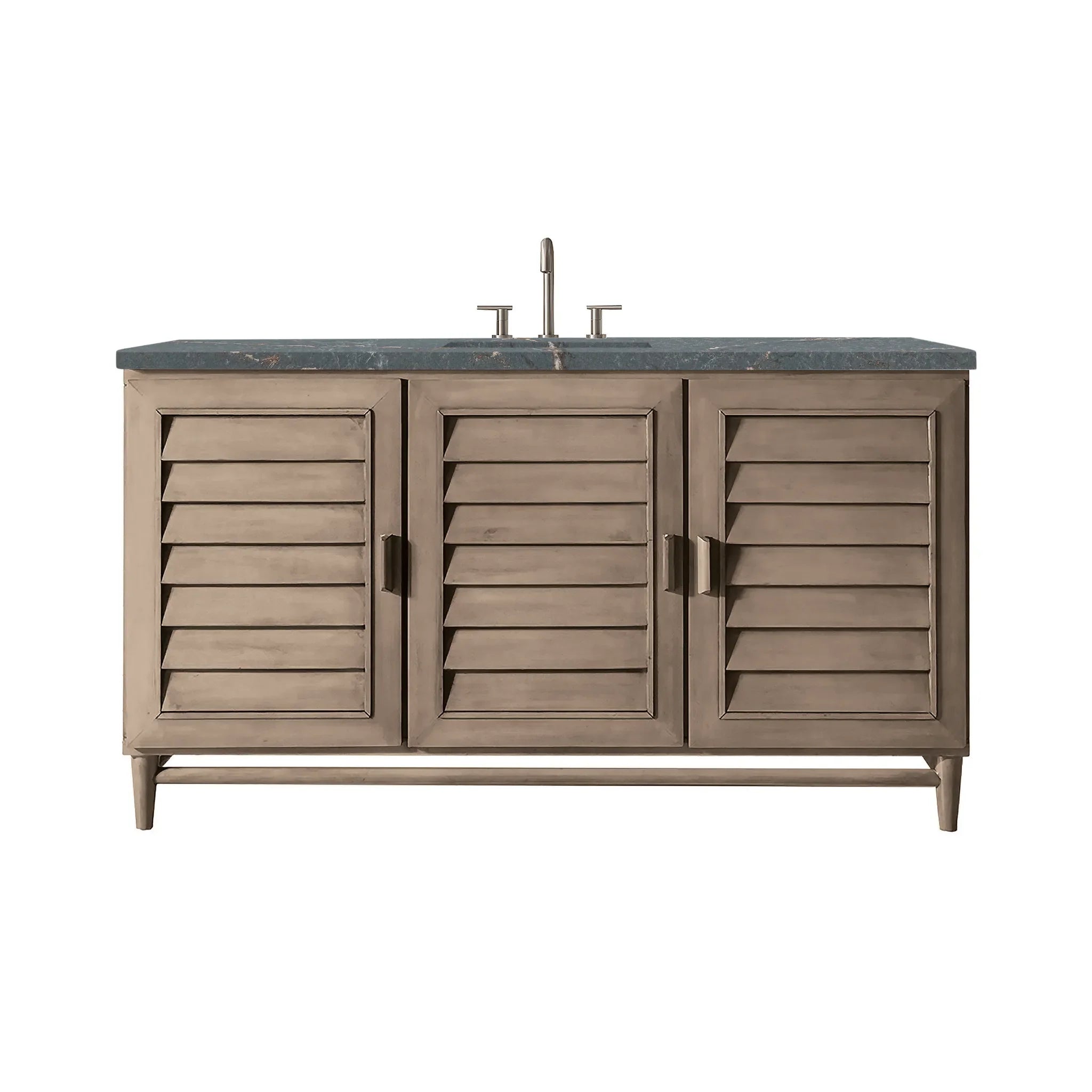 60" Portland Single Vanity in Whitewashed Walnut-Parisien Bleu Silestone-8" Widespread image