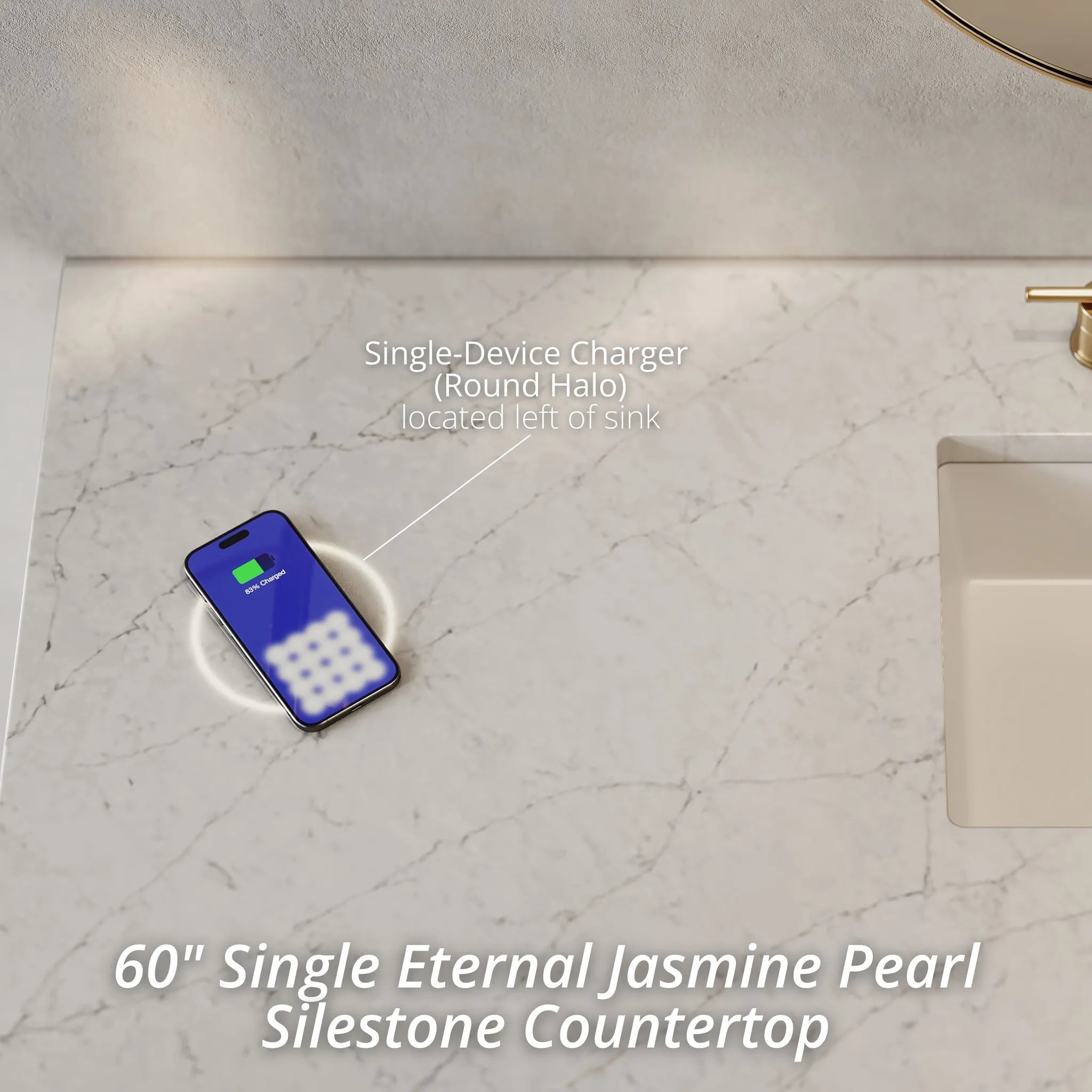 60" Portland Single Vanity in Whitewashed Walnut Wireless Charger-Eternal Jasmine Pearl Silestone-8" Widespread image 2