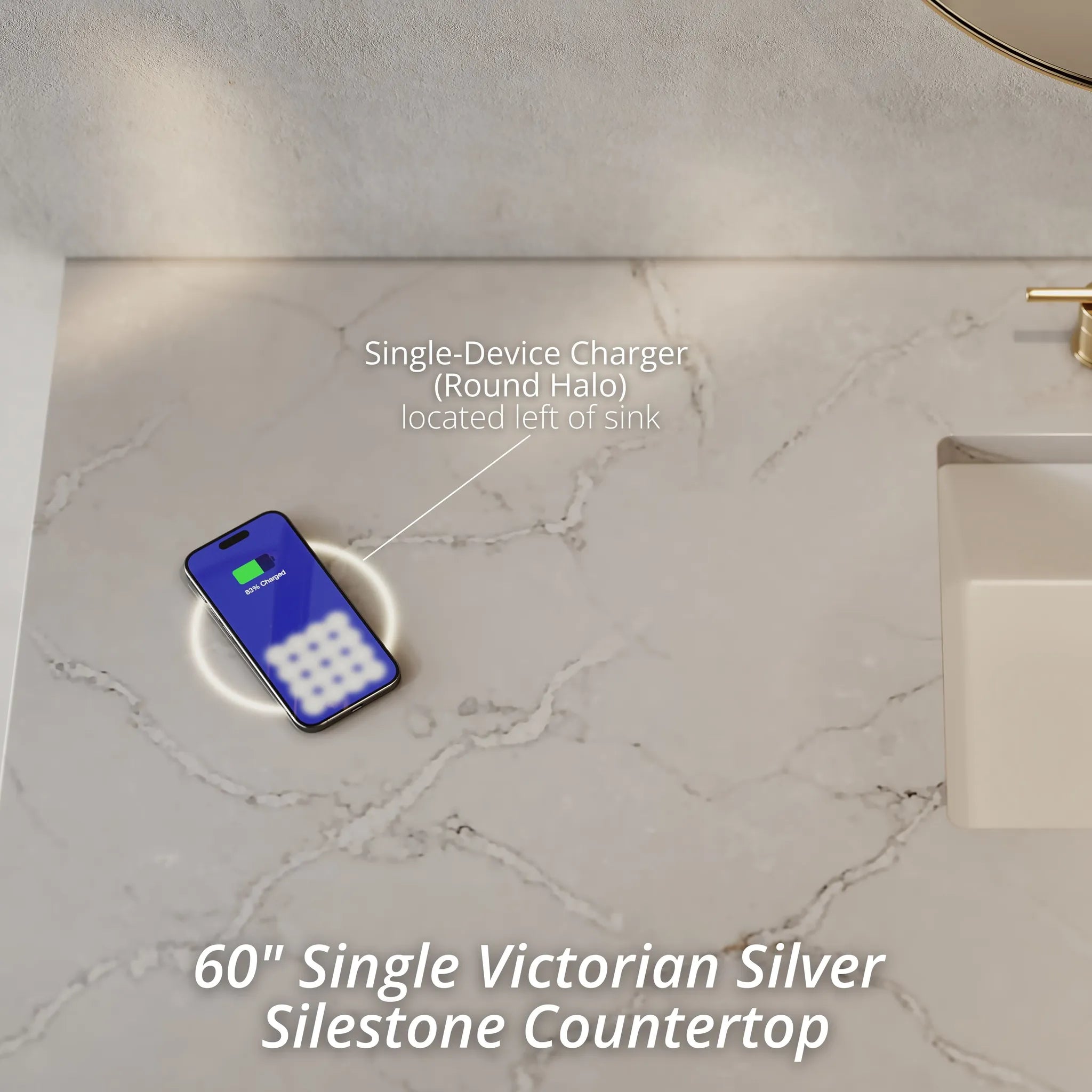 60" Portland Single Vanity in Whitewashed Walnut Wireless Charger-Victorian Silver Silestone-8" Widespread image 2