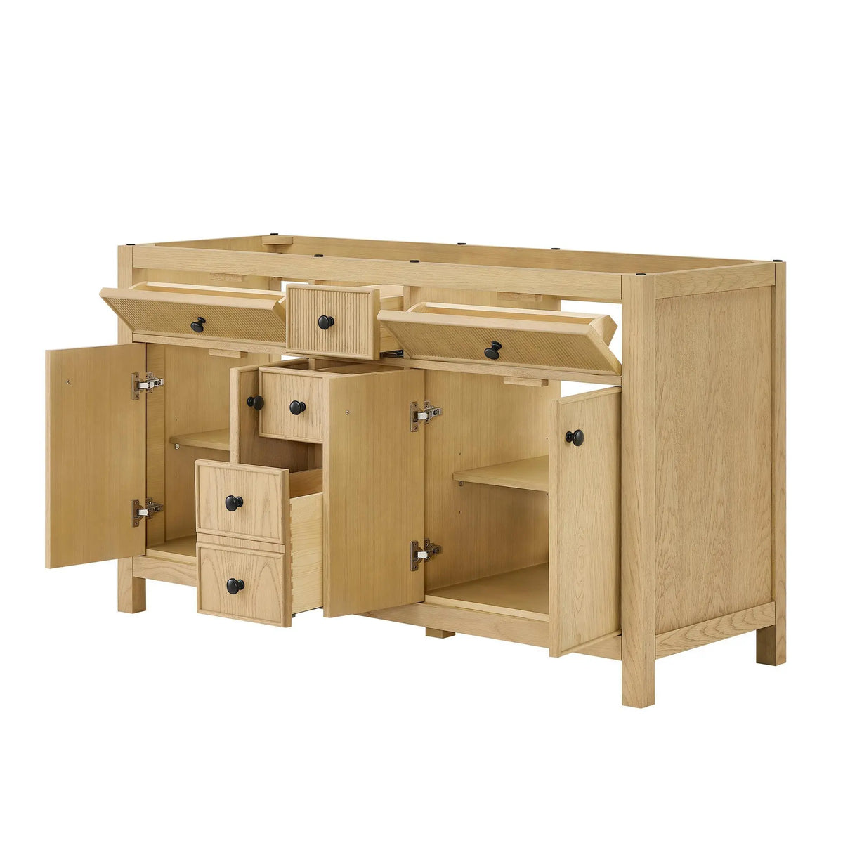 60" Rian Double Bathroom Vanity Scandinavian Oak Matte Black Trim by wyndham View 18
