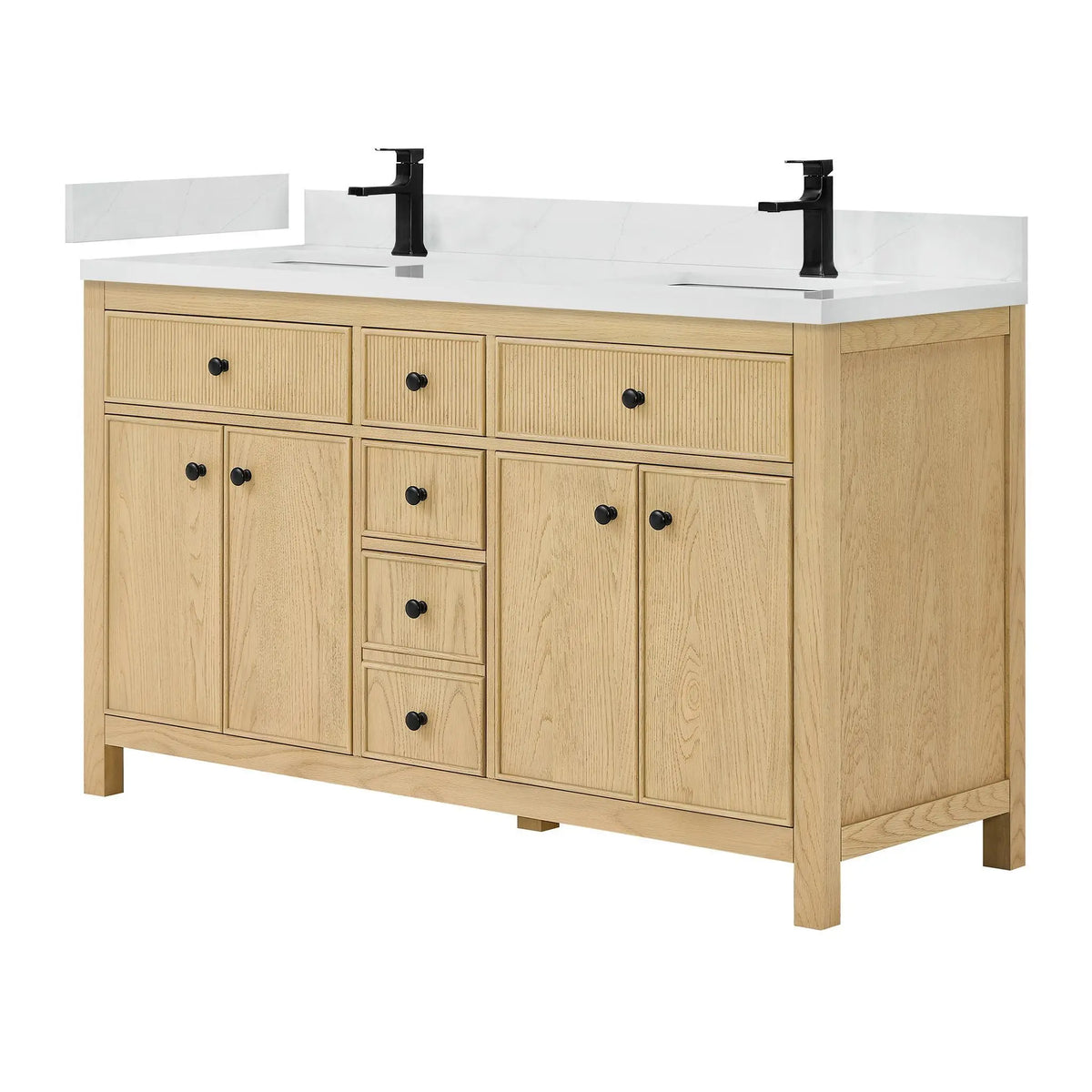 60" Rian Double Bathroom Vanity Scandinavian Oak Matte Black Trim by wyndham View 1