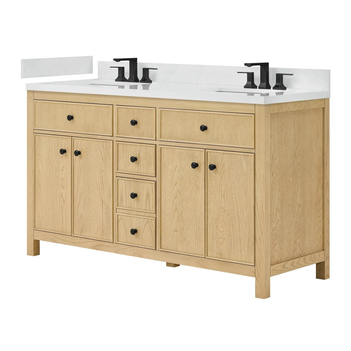 60" Rian Double Bathroom Vanity Scandinavian Oak Matte Black Trim by wyndham View 5