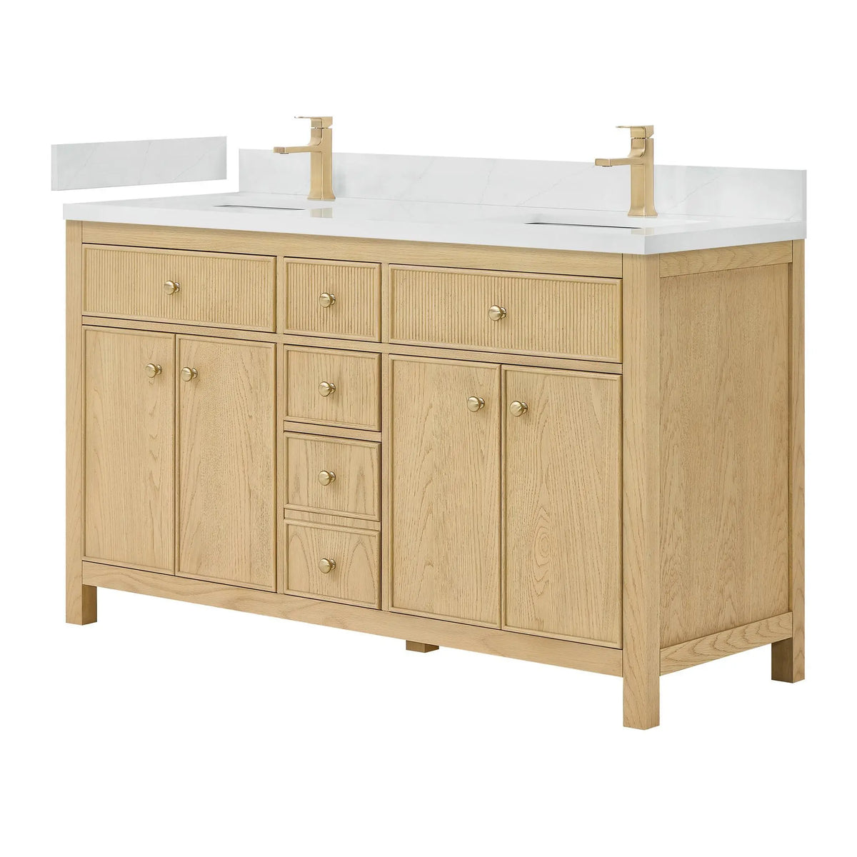 60" Rian Double Bathroom Vanity Scandinavian Oak Satin Bronze Trim by wyndham View 1