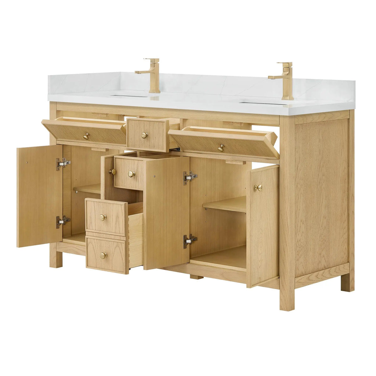 60" Rian Double Bathroom Vanity Scandinavian Oak Satin Bronze Trim by wyndham View 3