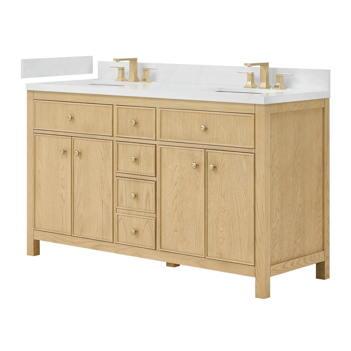 60" Rian Double Bathroom Vanity Scandinavian Oak Satin Bronze Trim by wyndham View 5