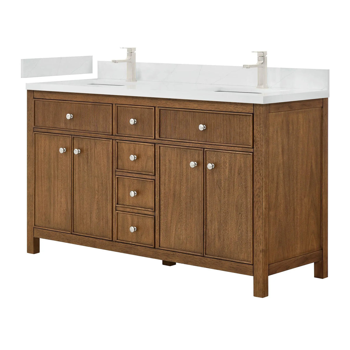 60" Rian Double Bathroom Vanity Toasted Walnut Brushed Nickel Trim by wyndham View 1