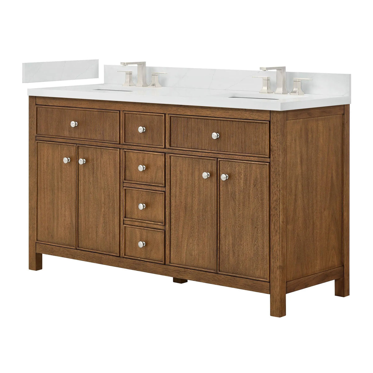 60" Rian Double Bathroom Vanity Toasted Walnut Brushed Nickel Trim by wyndham View 5