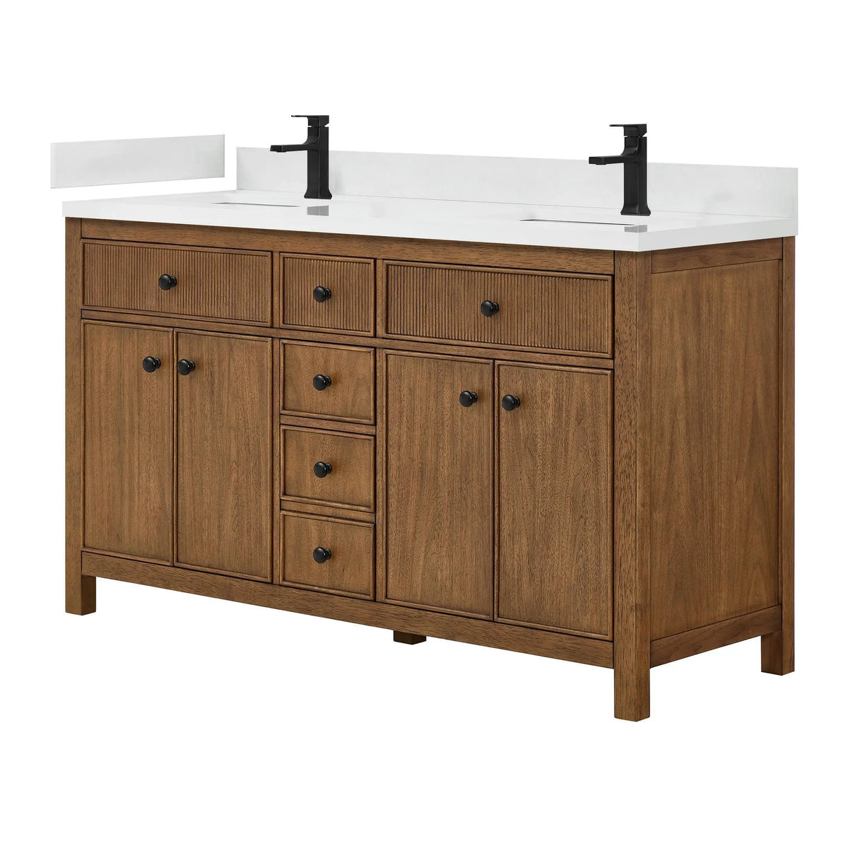 60" Rian Double Bathroom Vanity Toasted Walnut Matte Black Trim by wyndham View 9