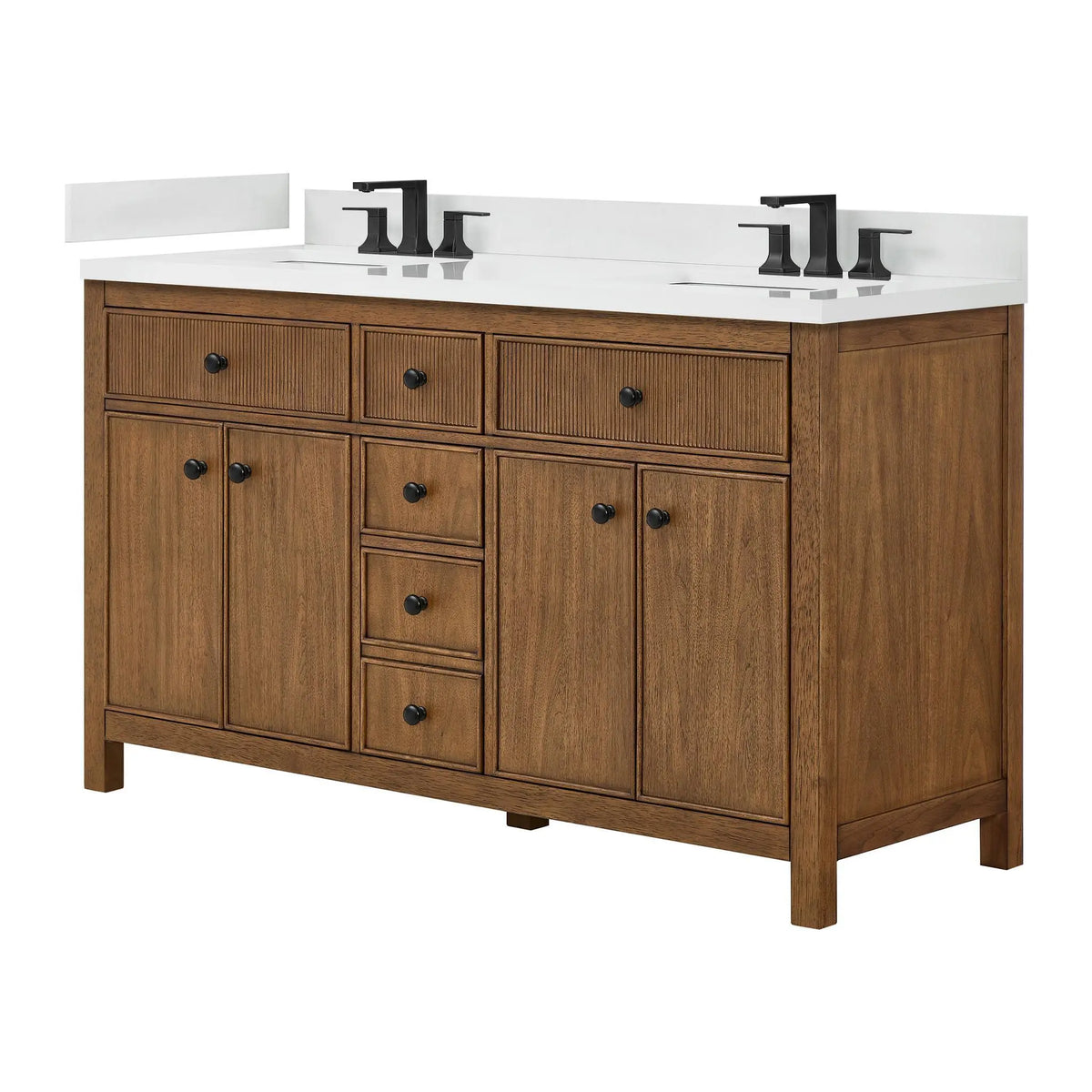 60" Rian Double Bathroom Vanity Toasted Walnut Matte Black Trim by wyndham View 13