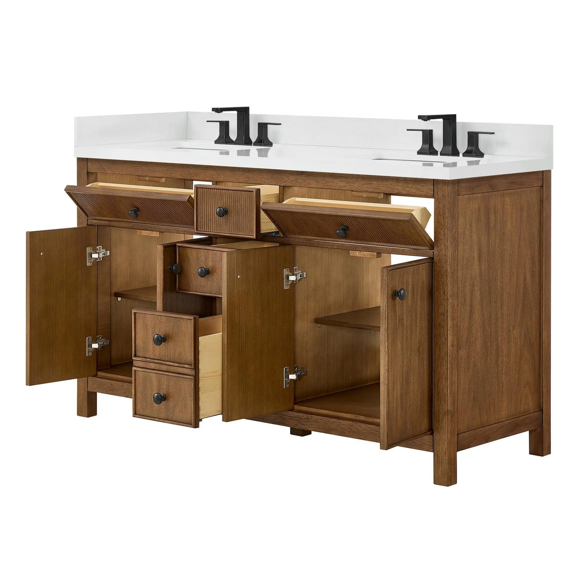 60" Rian Double Bathroom Vanity Toasted Walnut Matte Black Trim by wyndham View 15
