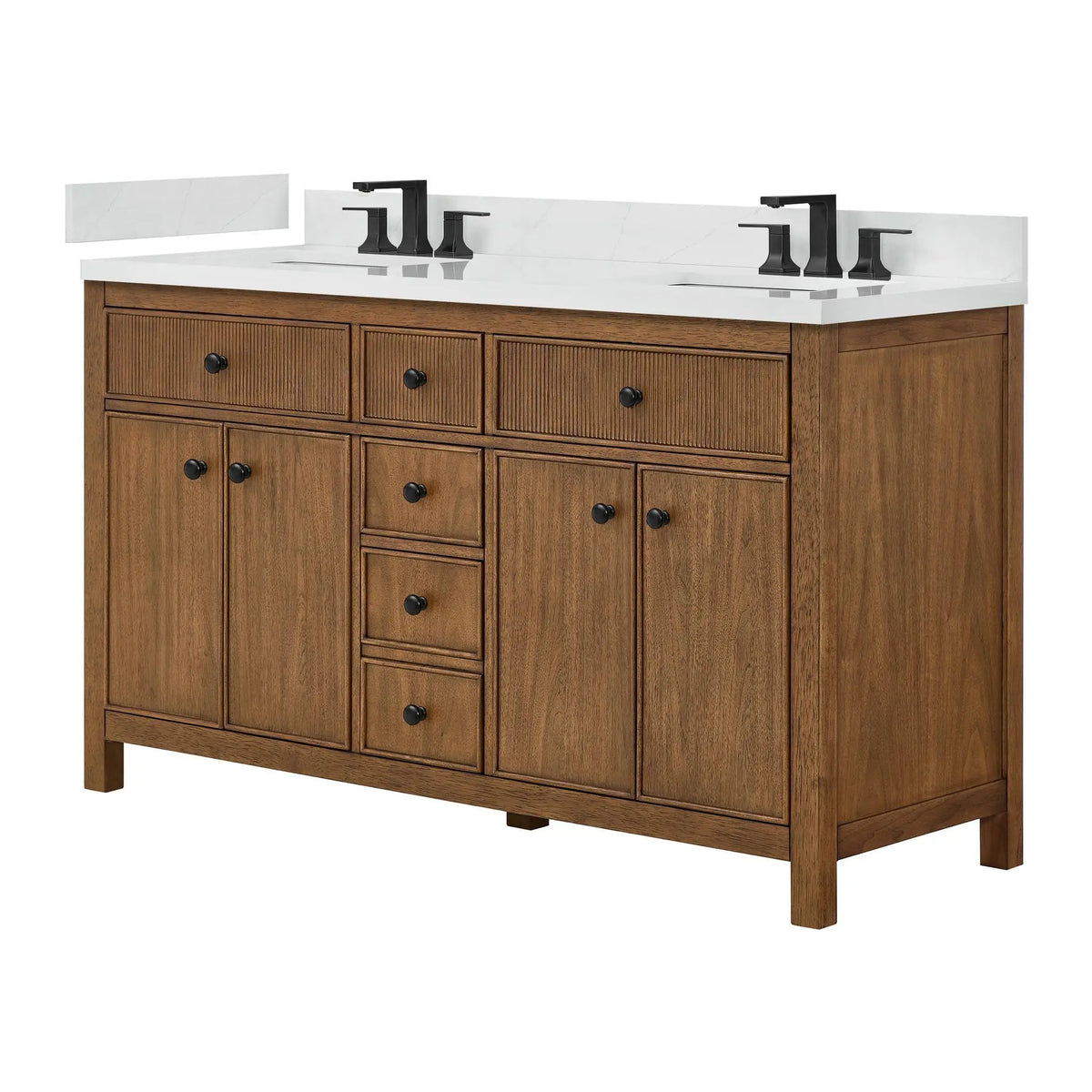 60" Rian Double Bathroom Vanity Toasted Walnut Matte Black Trim by wyndham View 5