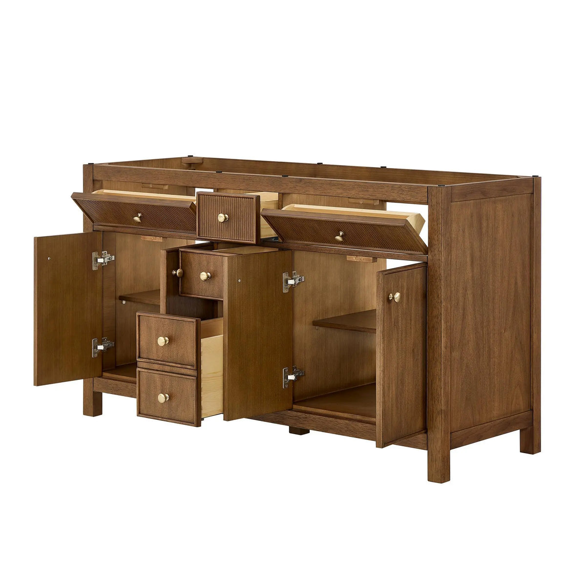 60" Rian Double Bathroom Vanity Toasted Walnut Satin Bronze Trim by wyndham View 18