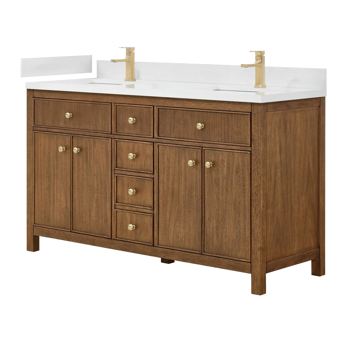 60" Rian Double Bathroom Vanity Toasted Walnut Satin Bronze Trim by wyndham View 9