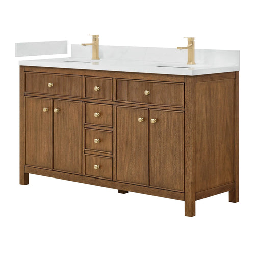 60" Rian Double Bathroom Vanity Toasted Walnut Satin Bronze Trim by wyndham