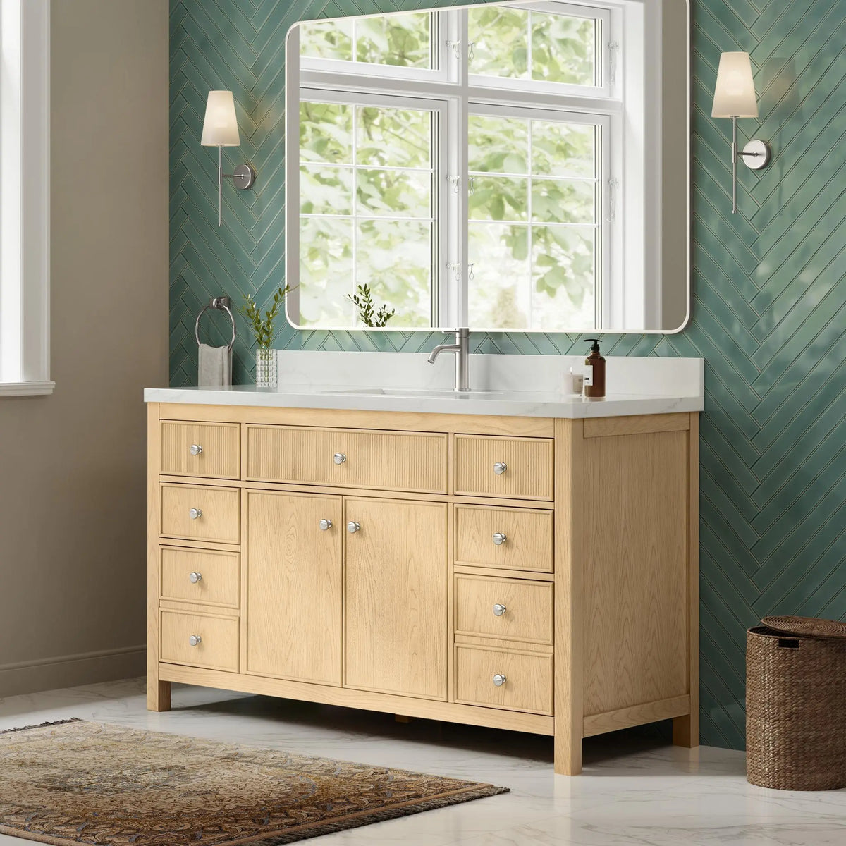 60" Rian Single Bathroom Vanity Scandinavian Oak Brushed Nickel Trim by wyndham View 4