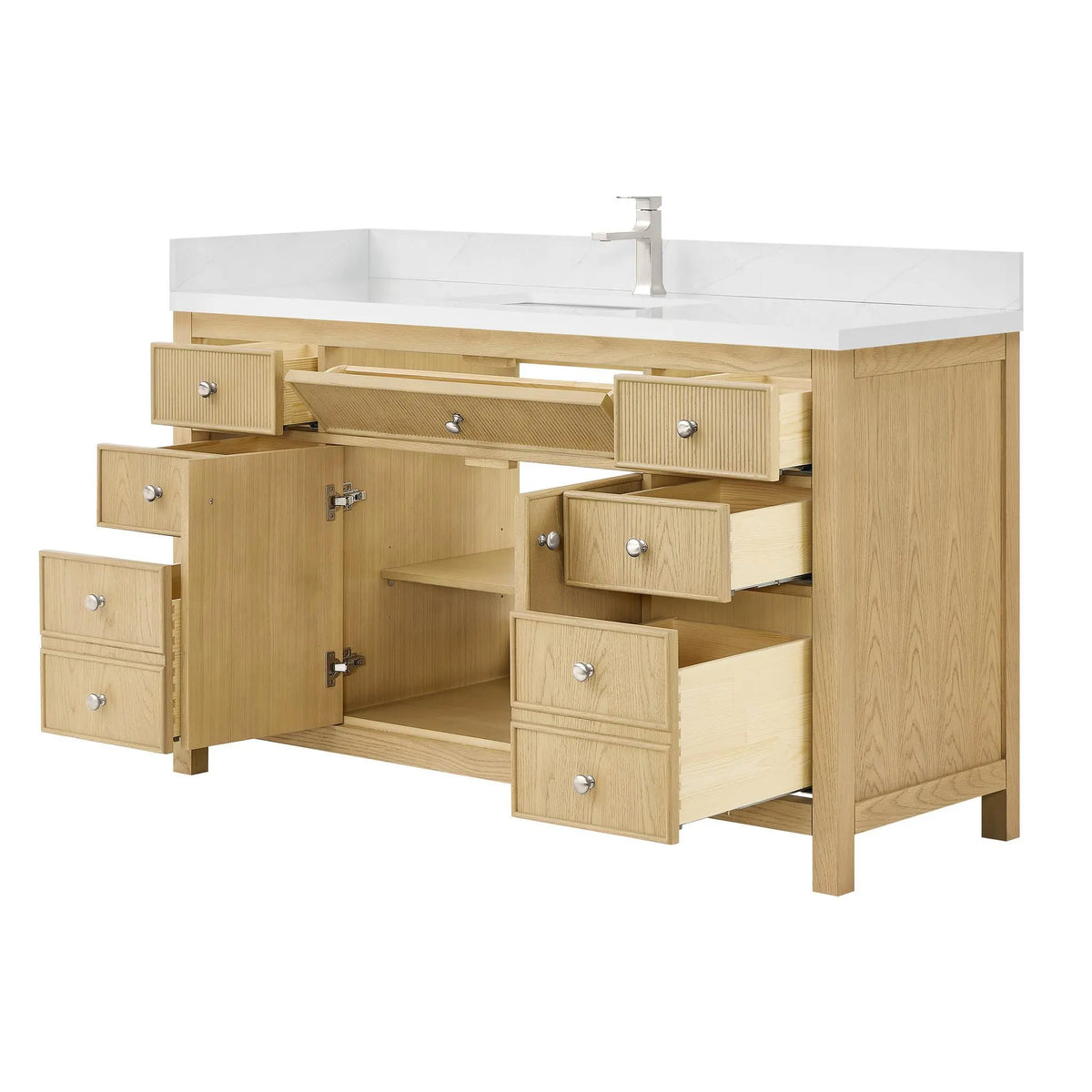 60" Rian Single Bathroom Vanity Scandinavian Oak Brushed Nickel Trim by wyndham View 3