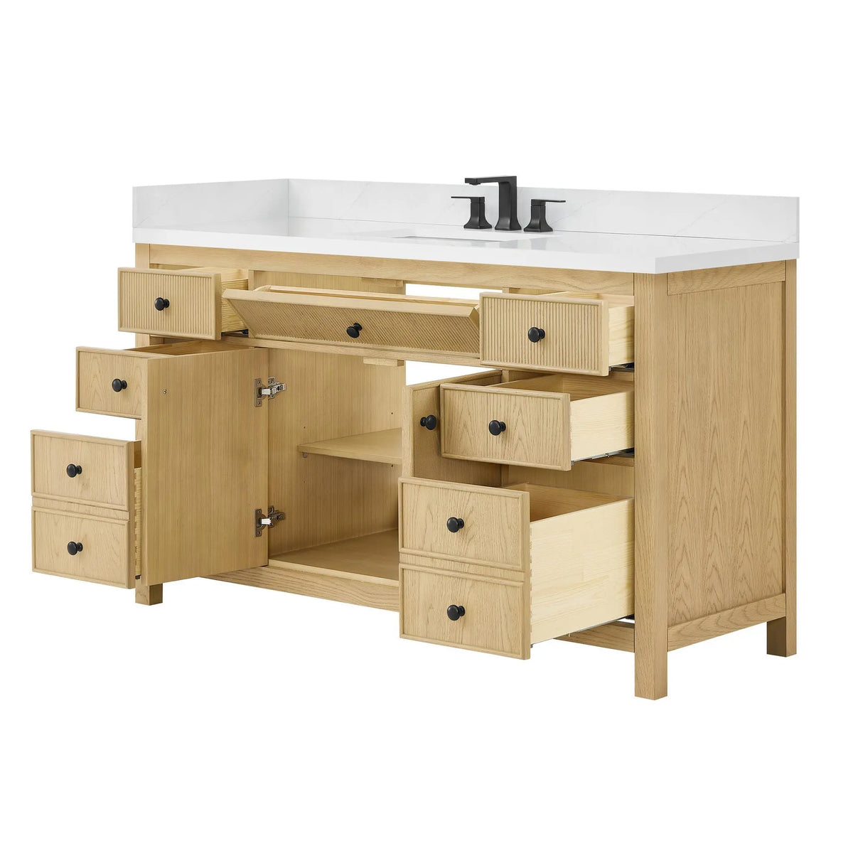 60" Rian Single Bathroom Vanity Scandinavian Oak Matte Black Trim by wyndham View 7