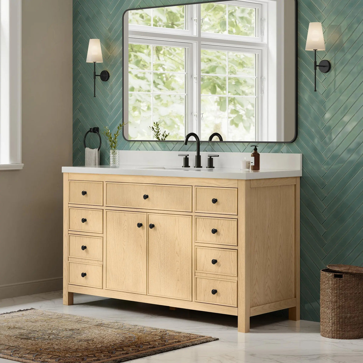 60" Rian Single Bathroom Vanity Scandinavian Oak Matte Black Trim by wyndham View 16