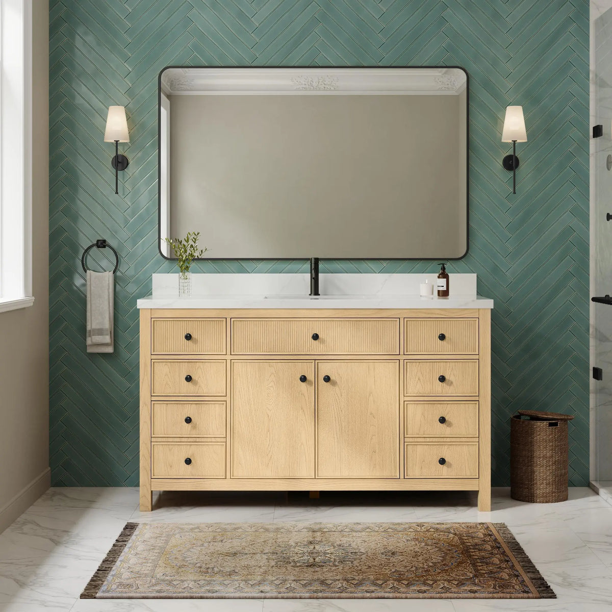 60" Rian Single Bathroom Vanity Scandinavian Oak Matte Black Trim by wyndham View 2