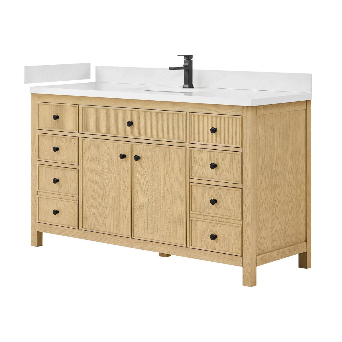 60" Rian Single Bathroom Vanity Scandinavian Oak Matte Black Trim by wyndham View 1