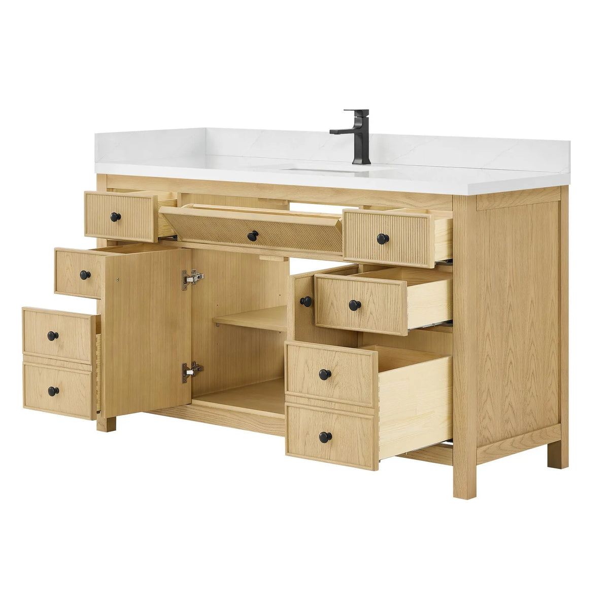 60" Rian Single Bathroom Vanity Scandinavian Oak Matte Black Trim by wyndham View 3
