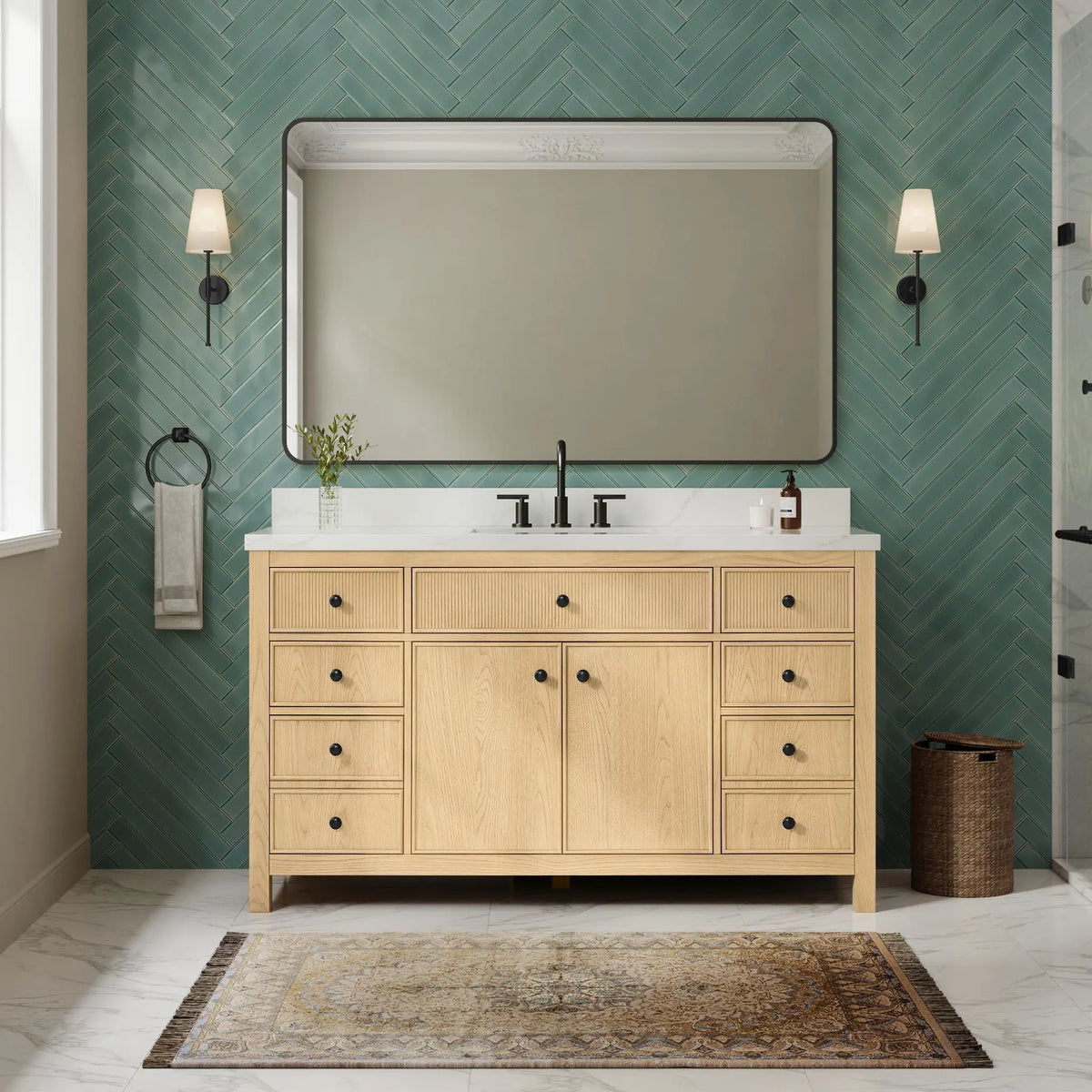 60" Rian Single Bathroom Vanity Scandinavian Oak Matte Black Trim by wyndham View 6