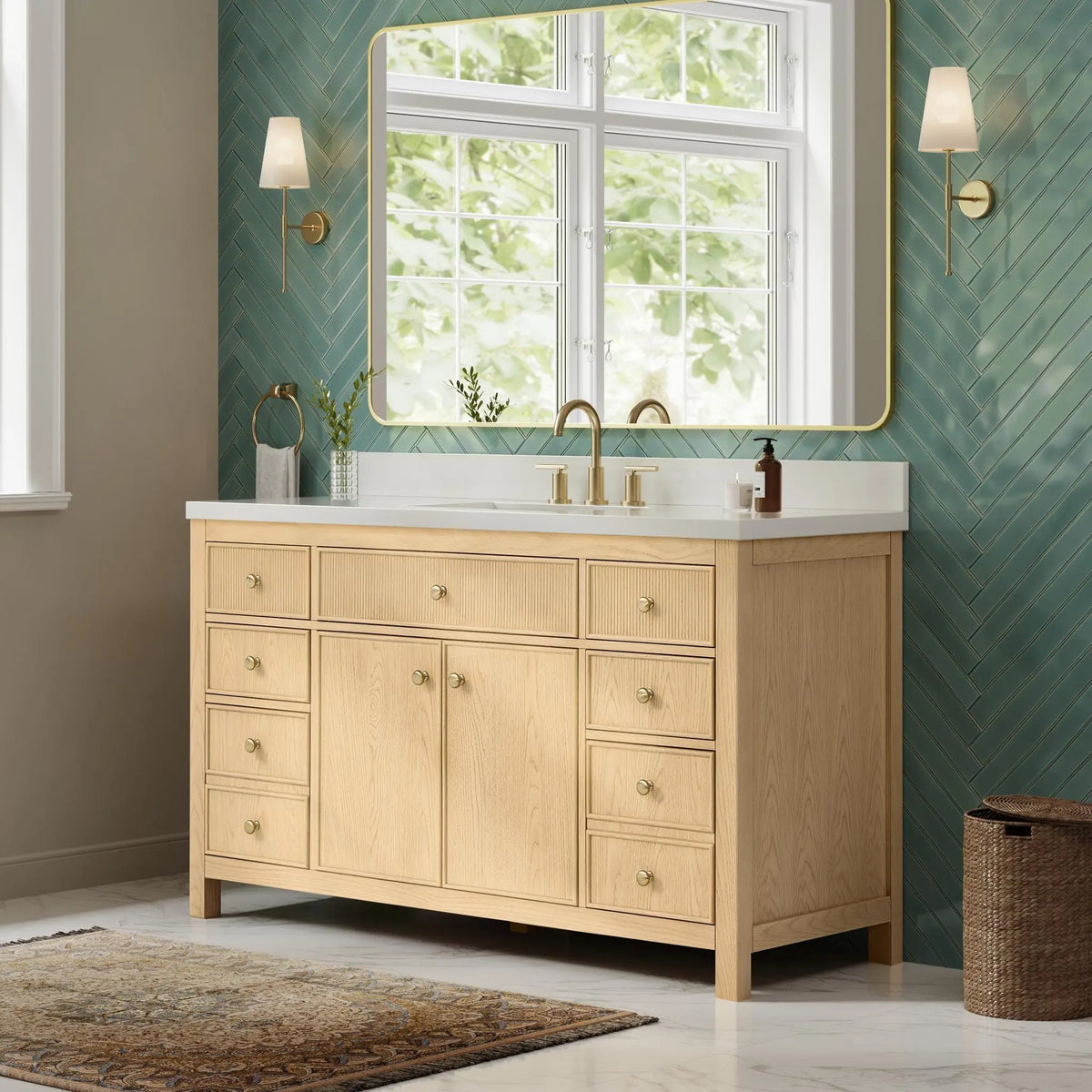 60" Rian Single Bathroom Vanity Scandinavian Oak Satin Bronze Trim by wyndham View 16