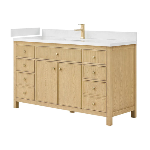 60" Rian Single Bathroom Vanity Scandinavian Oak Satin Bronze Trim by wyndham