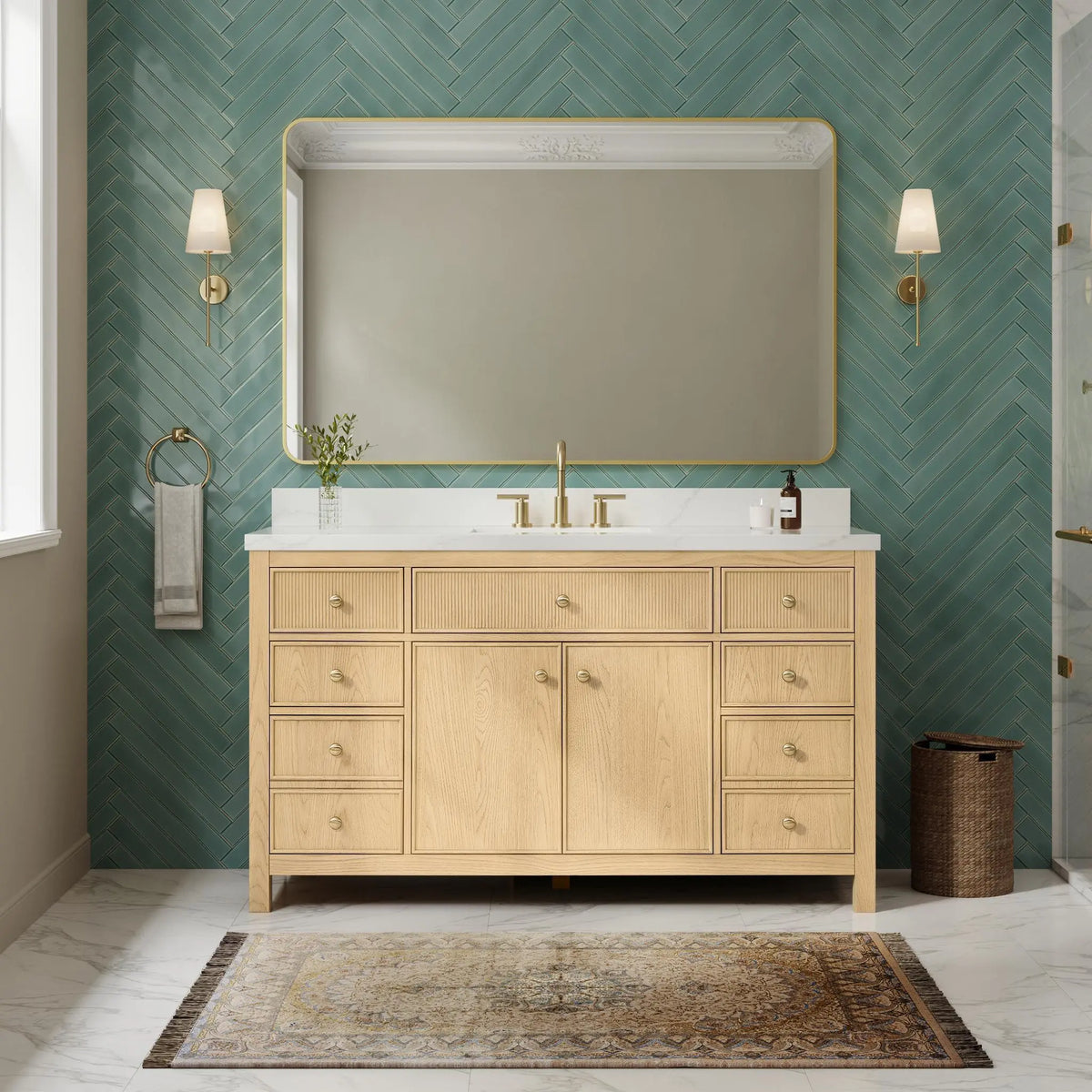 60" Rian Single Bathroom Vanity Scandinavian Oak Satin Bronze Trim by wyndham View 6
