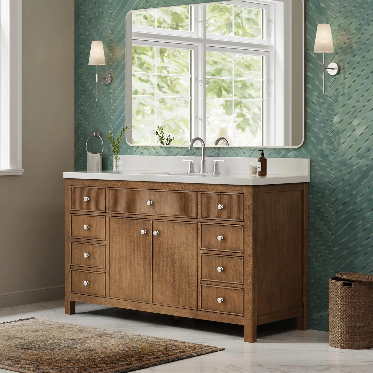 60" Rian Single Bathroom Vanity Toasted Walnut Brushed Nickel Trim by wyndham View 16