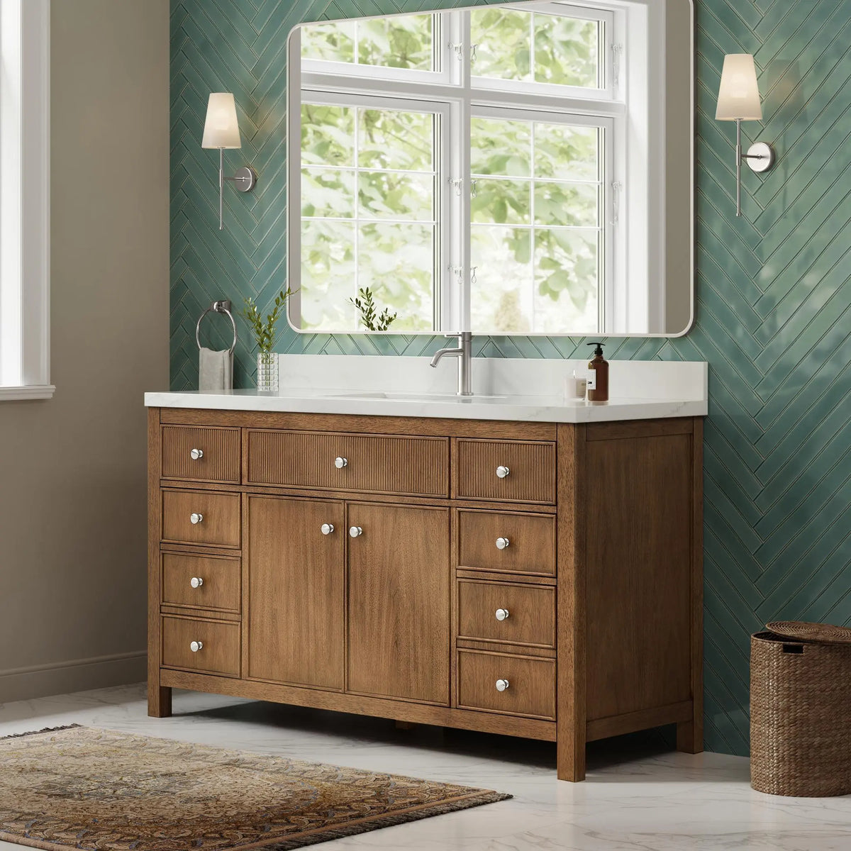 60" Rian Single Bathroom Vanity Toasted Walnut Brushed Nickel Trim by wyndham View 4