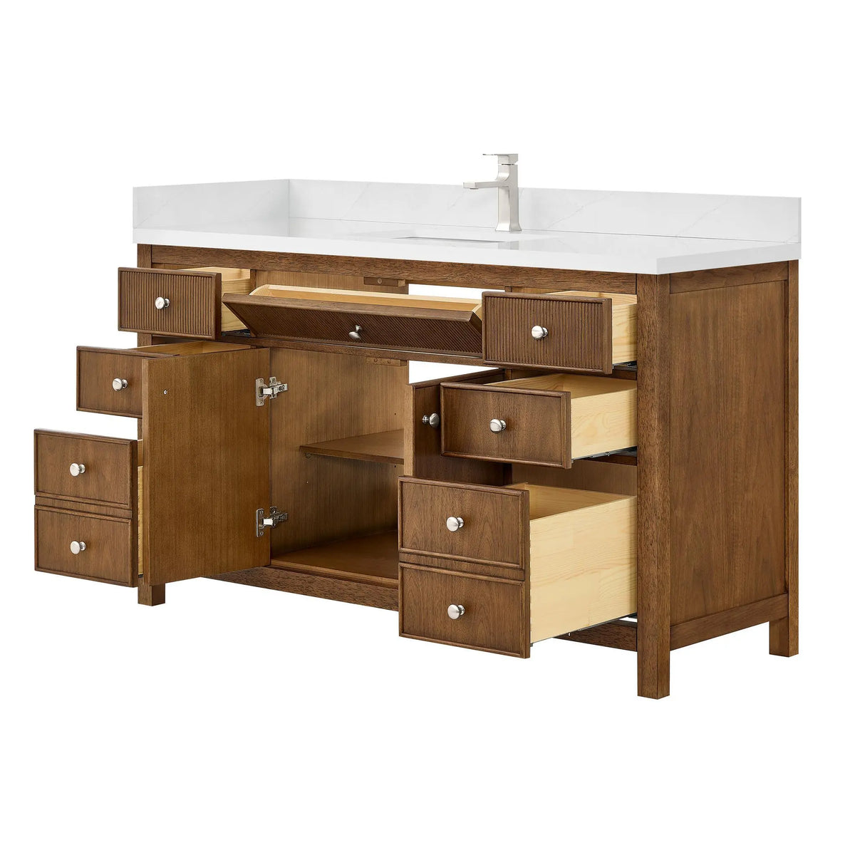 60" Rian Single Bathroom Vanity Toasted Walnut Brushed Nickel Trim by wyndham View 3