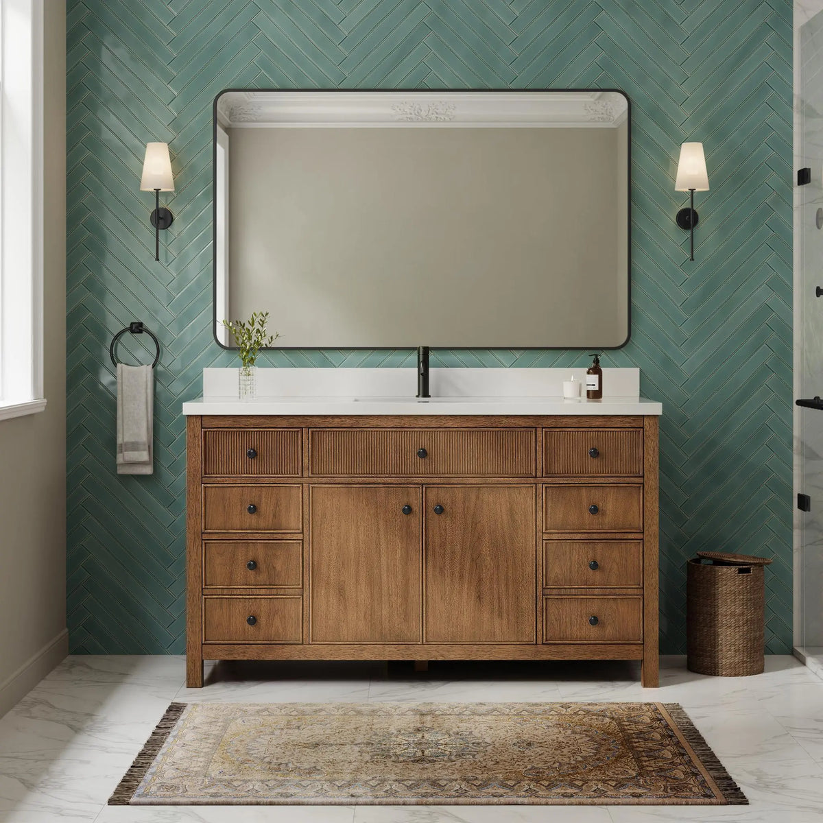 60" Rian Single Bathroom Vanity Toasted Walnut Matte Black Trim by wyndham View 10