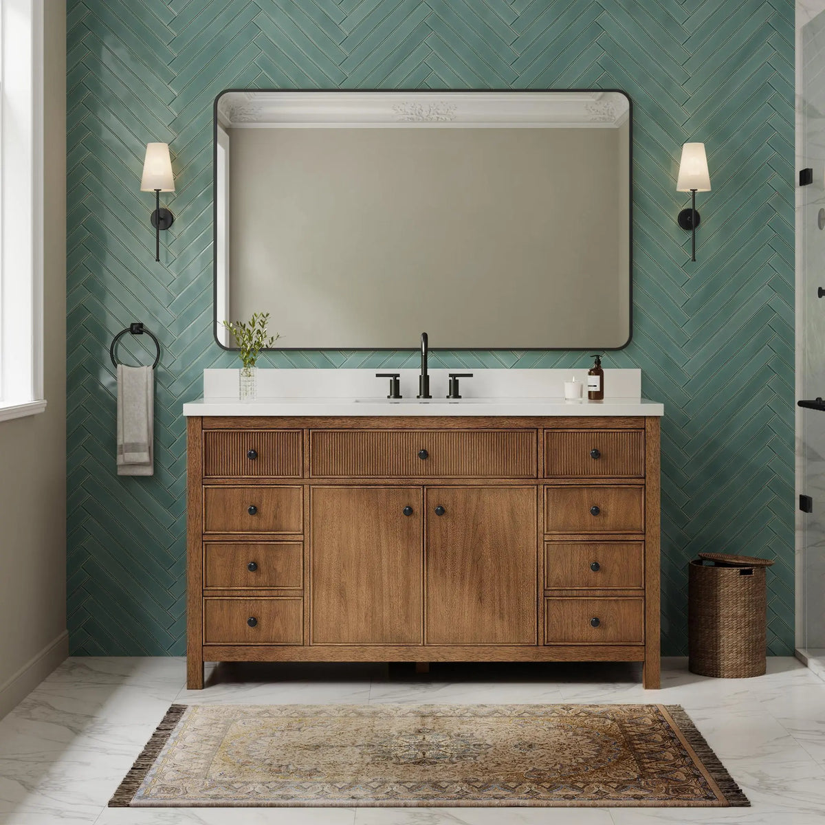 60" Rian Single Bathroom Vanity Toasted Walnut Matte Black Trim by wyndham View 14