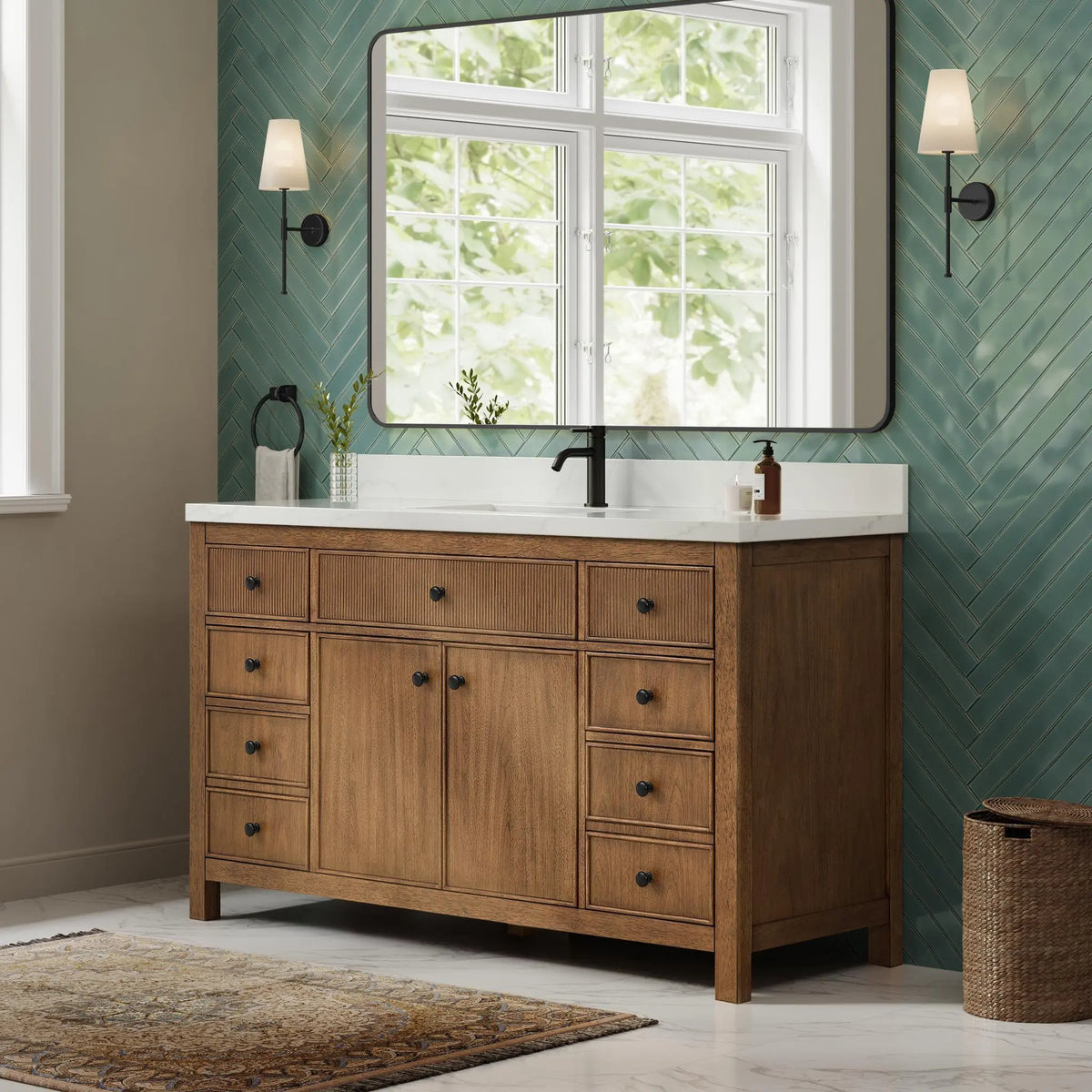 60" Rian Single Bathroom Vanity Toasted Walnut Matte Black Trim by wyndham View 4