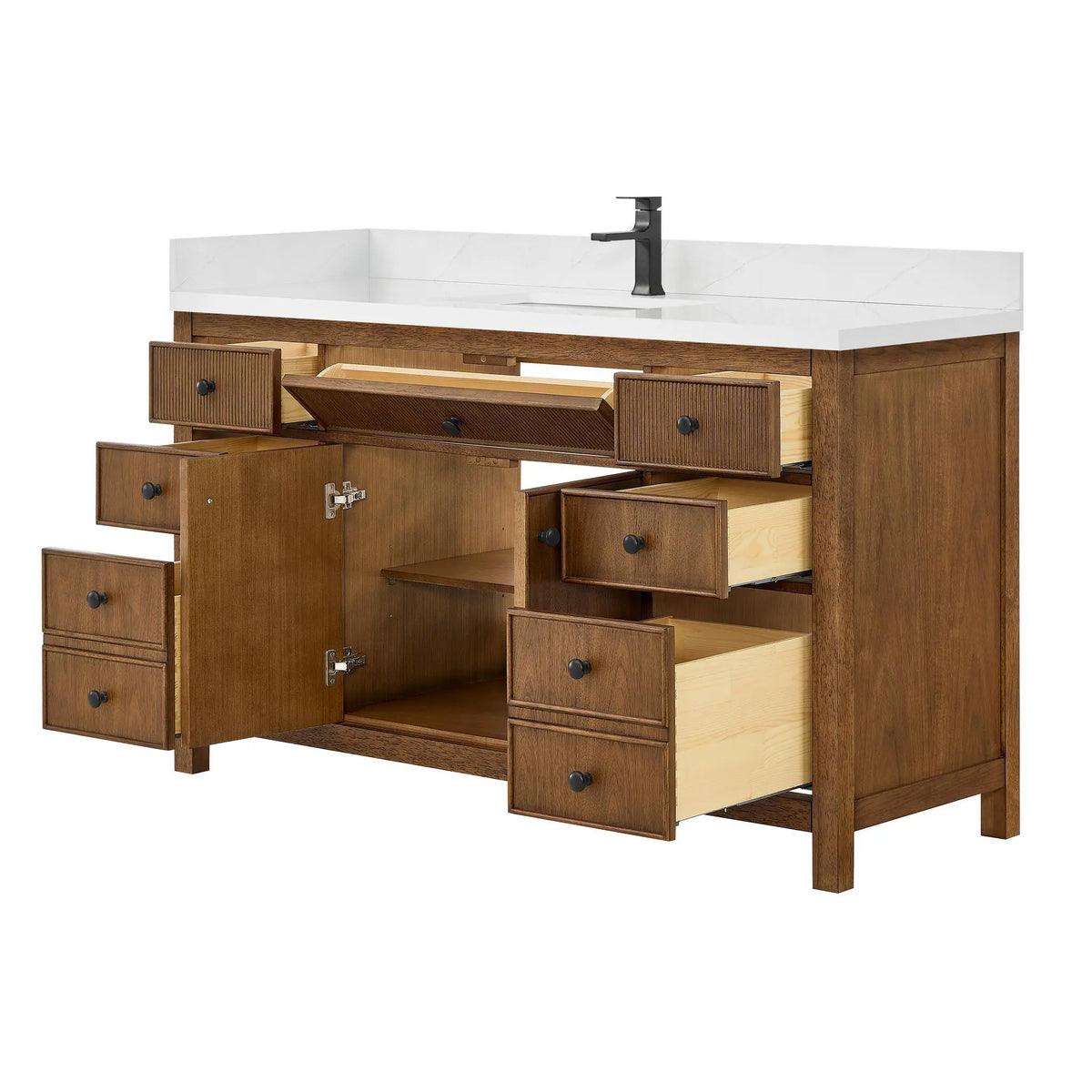 60" Rian Single Bathroom Vanity Toasted Walnut Matte Black Trim by wyndham View 3